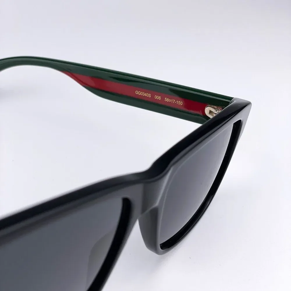 NEW Gucci GG0340S 006 Rectangle Black Green Women Sunglasses